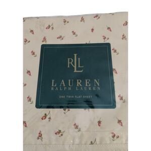 Ralph Lauren Woodstock Garden Calico Cream Pink Twin Flat Sheet Rosebud Lace RLL